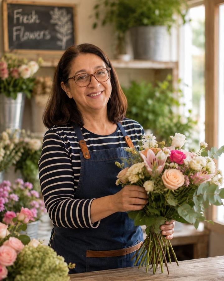 Carmen, de Floristería Andrea, con un ramo recién preparado